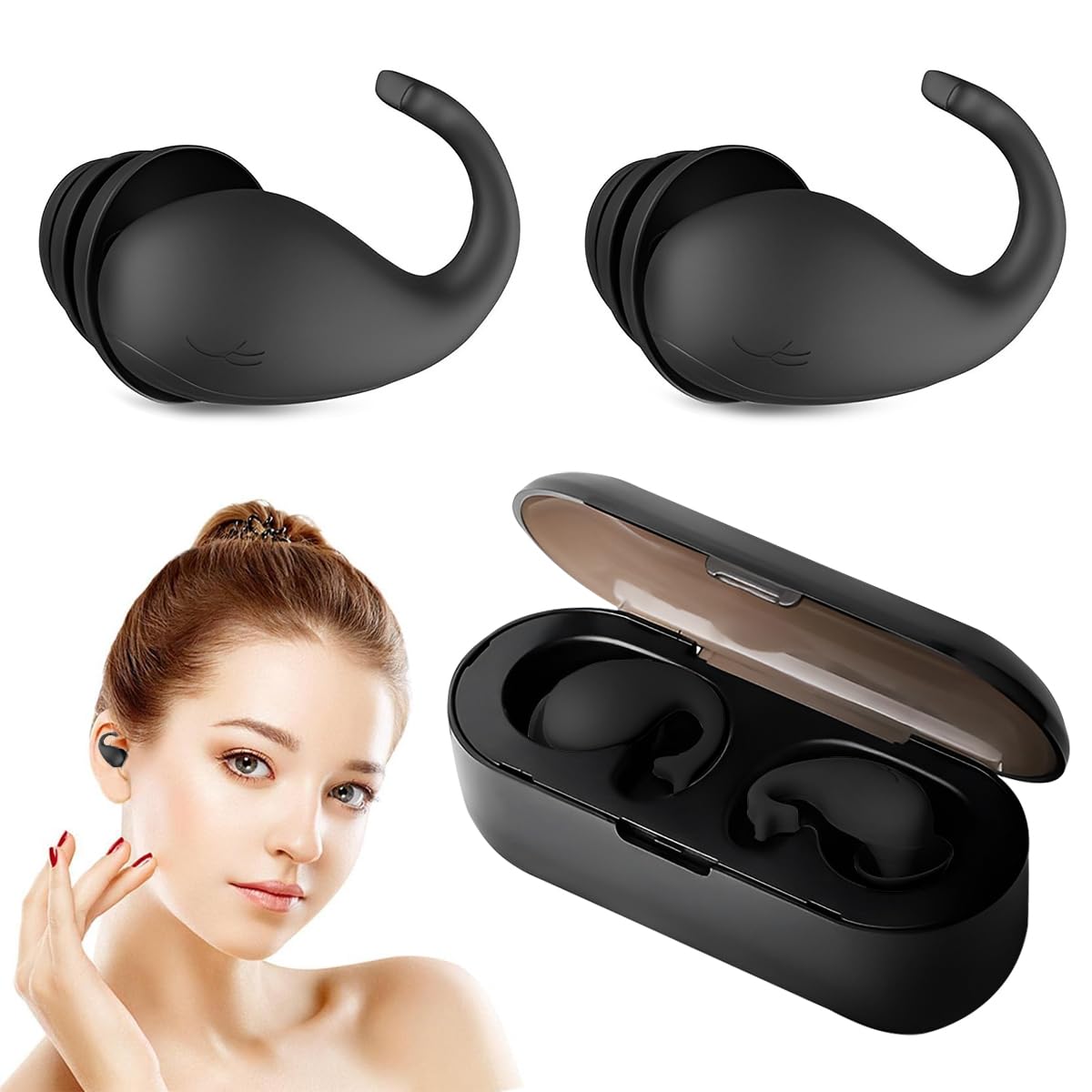HANNEA Ear Plugs for Sleeping, Reusable Silicone Earplugs for Hearing Protection, Noise Cancelling Ear Plugs for Sleeping, Concerts, Motorcycle, Work (Black) HANNEA Ear Plugs for Sleeping, Reusable Silicone Earplugs for Hearing Protection, Noise Cancelling Ear Plugs for Sleeping, Concerts, Motorcycle, Work (Black)